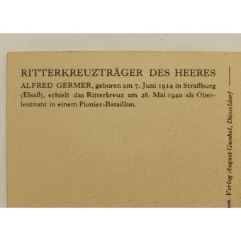 Postcard - Ritterkreuzträger der Wehrmacht Alfred Germer. Espenlaub militaria